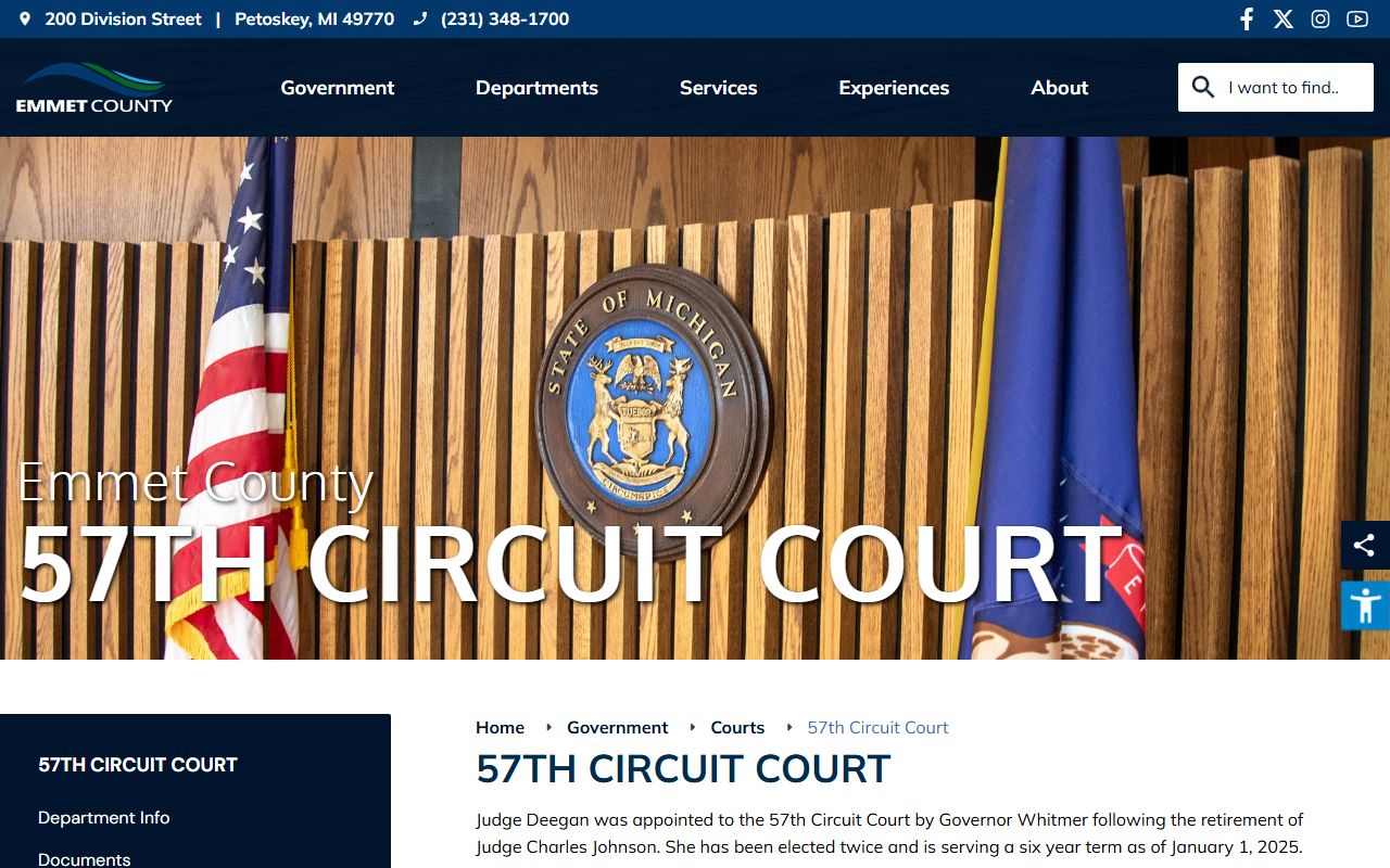57th Circuit Court page for Emmet County court dockets