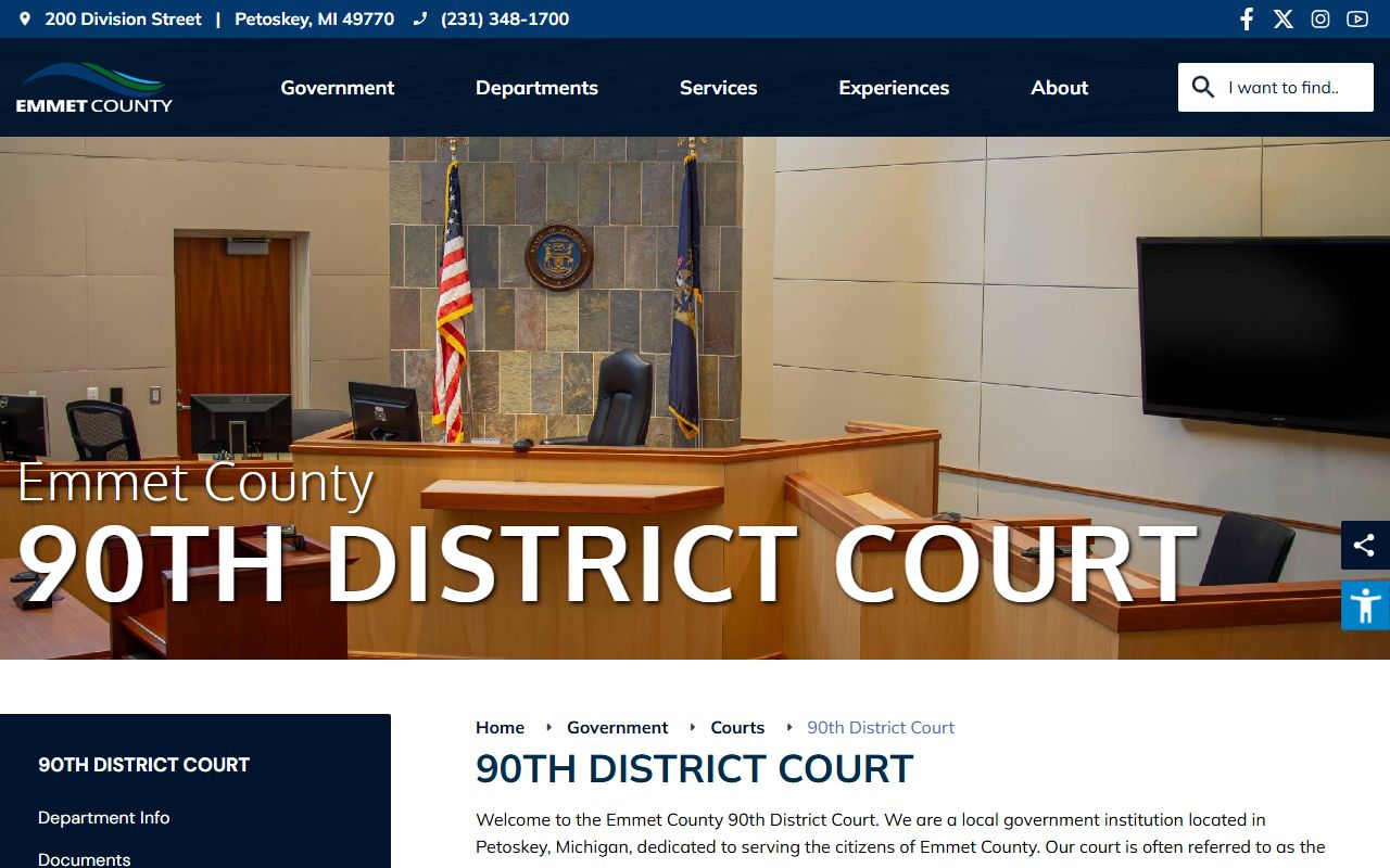 90th District Court page for Emmet County court dockets