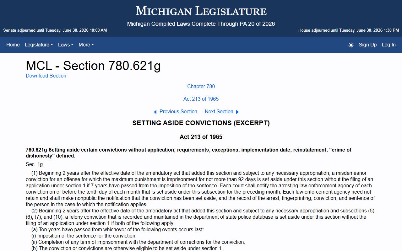 Emmet County criminal court records automatic expungement statute