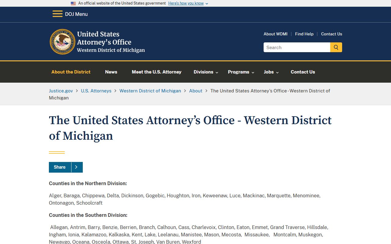 Emmet County criminal court records federal district office