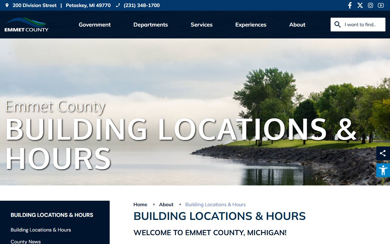 Emmet County building locations and hours page for court offices