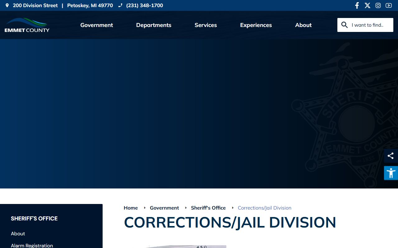 Emmet County inmate corrections and jail division page