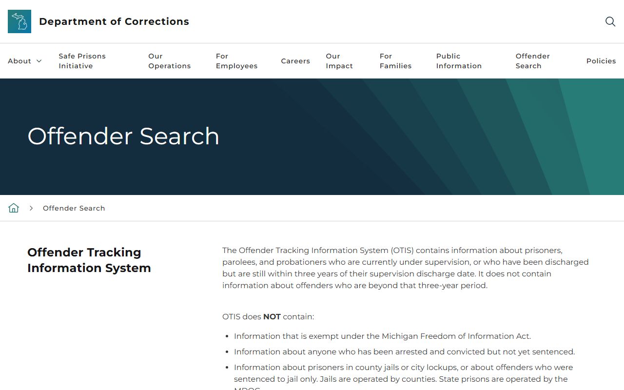 Michigan OTIS offender search for Emmet County inmate records