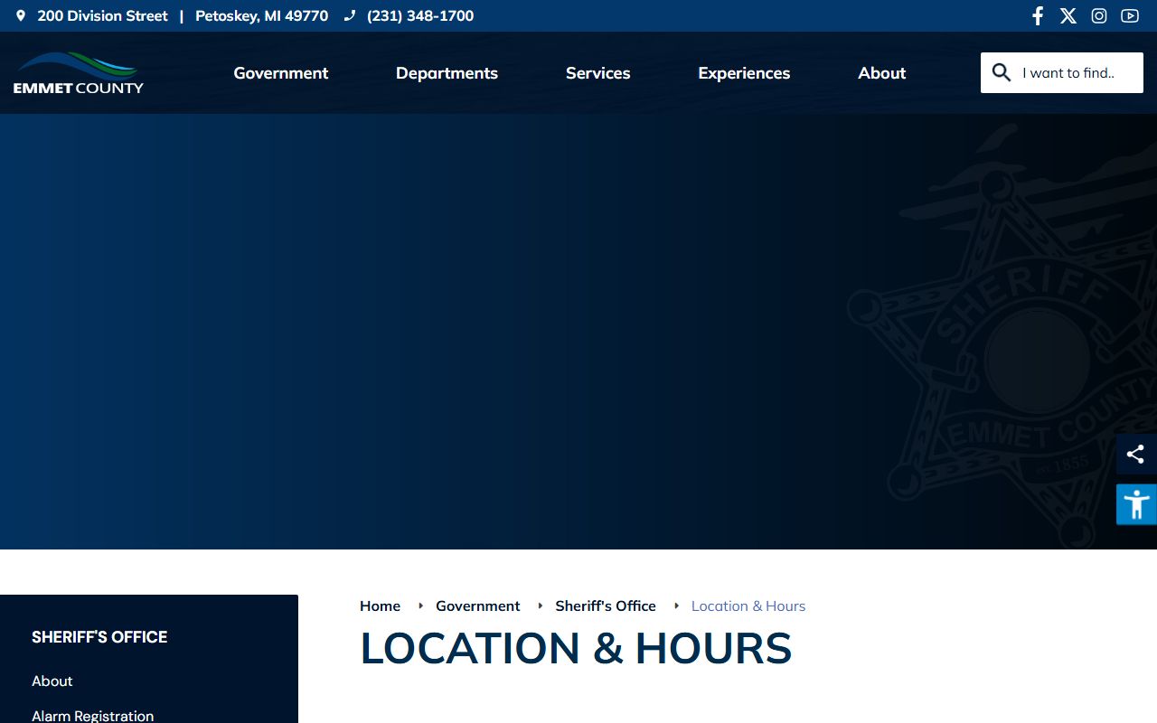 Emmet County inmate facility and Sheriff locations and hours page