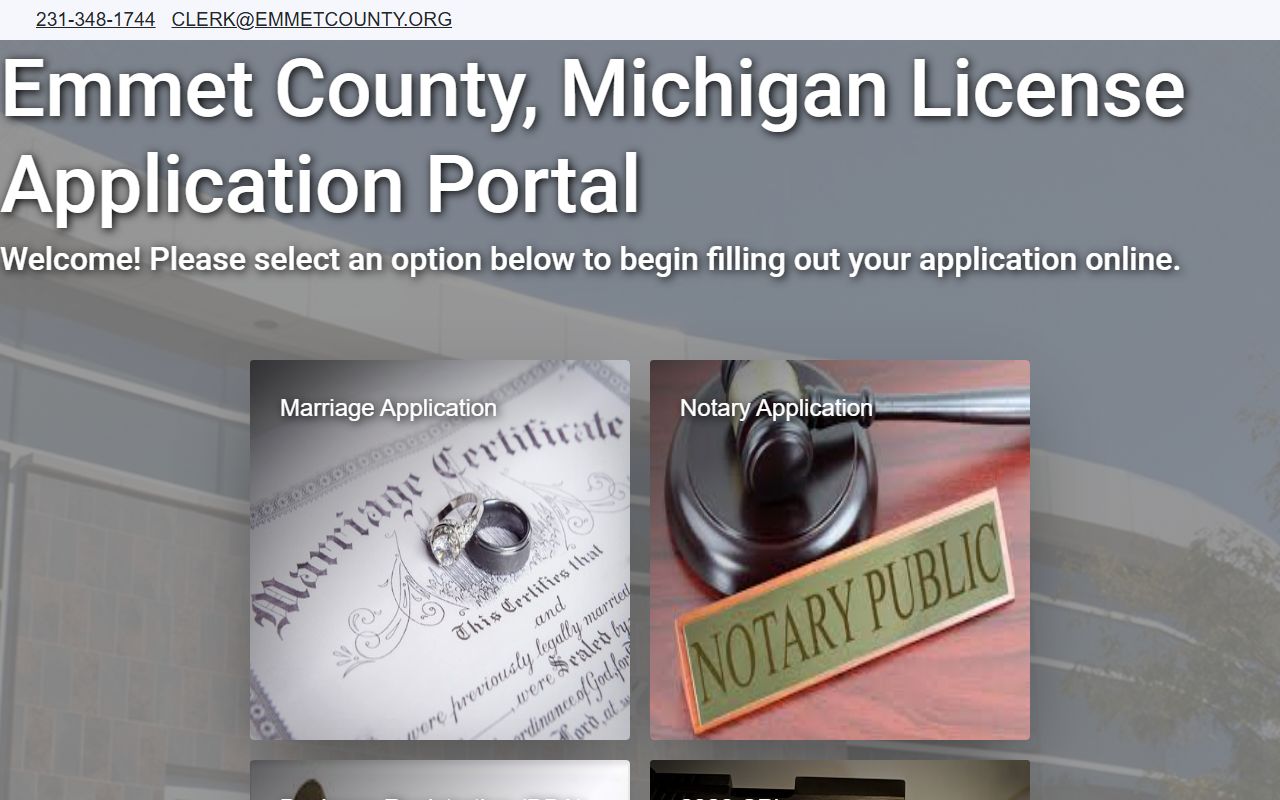 Emmet County marriage license application portal