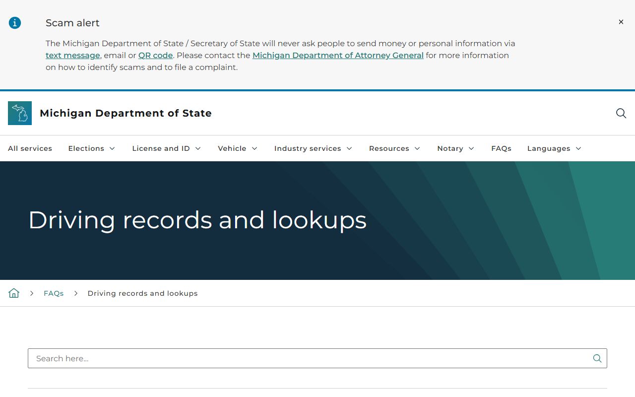 Emmet County traffic and driver record access under the Michigan Secretary of State FAQ