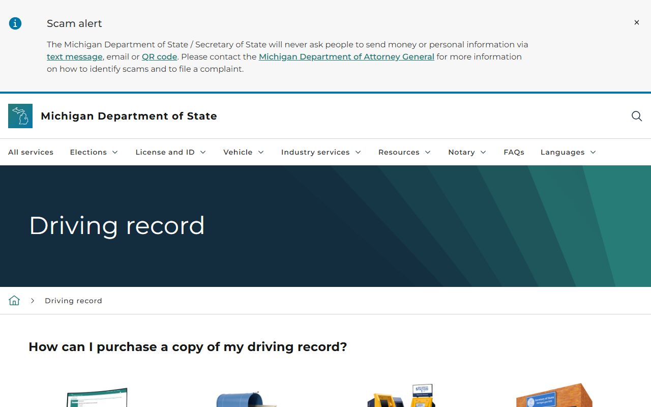 Emmet County traffic court records and the Michigan Secretary of State driving record page