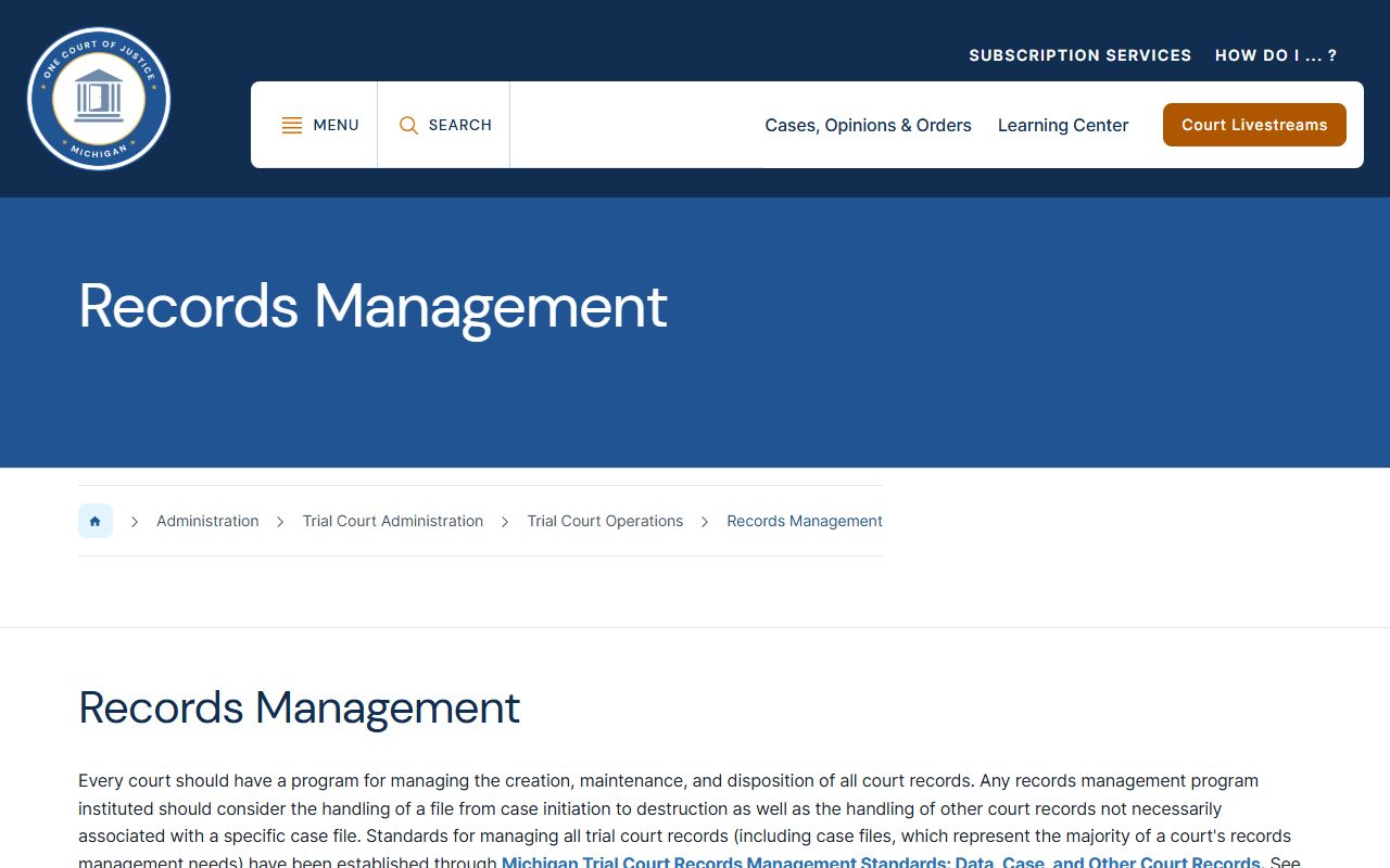 Michigan court records management standards for Emmet County court records
