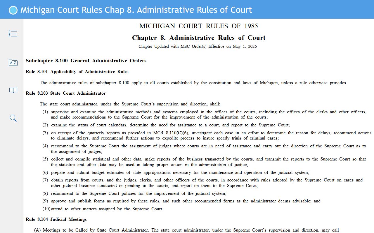 Michigan Court Rules chapter 8 for Emmet County court records