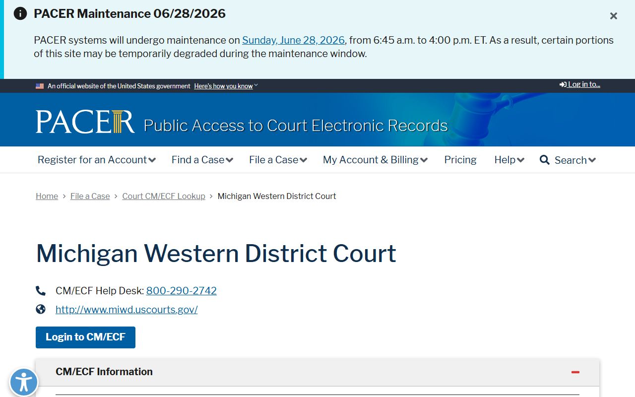 Emmet County federal charge records through the PACER Western District of Michigan lookup